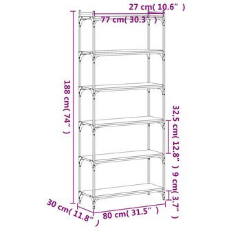 Boekenkast 6-laags 80x30x188 cm bewerkt hout sonoma eiken 8721012194656 9