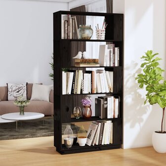 Boekenkast/kamerscherm 80x25x163,5 cm massief grenenhout zwart 8720286906118 1