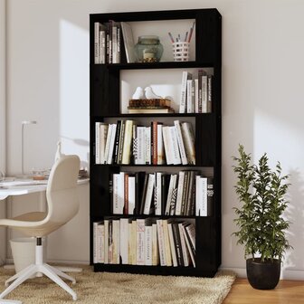 Boekenkast/kamerscherm 80x25x163,5 cm massief grenenhout zwart 8720286906118 6