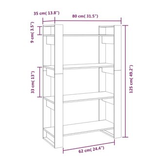 Boekenkast/kamerscherm 80x35x125 cm massief grenenhout grijs 8720286905449 8