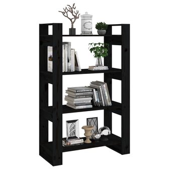 Boekenkast/kamerscherm 80x25x125 cm massief grenenhout zwart 8720286905463 4