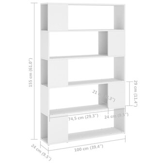 Boekenkast/kamerscherm 100x24x155 cm bewerkt hout wit 8720286651537 7