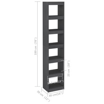 Boekenkast/kamerscherm 40x30x199 cm massief grenenhout grijs 8720286608555 8