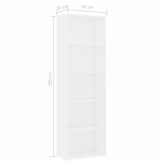 Boekenkast met 5 schappen 60x30x189 cm bewerkt hout wit 8719883815855 6