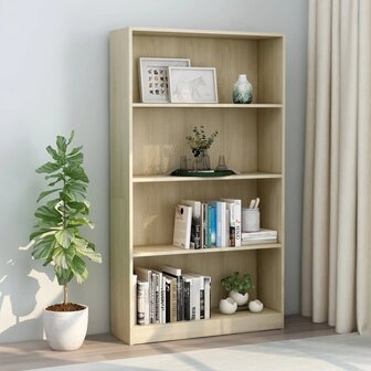 Boekenkast met 4 schappen 80x24x142 cm bewerkt hout sonoma eik 8719883815251 1