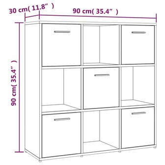 Boekenkast 90x30x90 cm bewerkt hout gerookt eikenkleurig 8720286977033 8