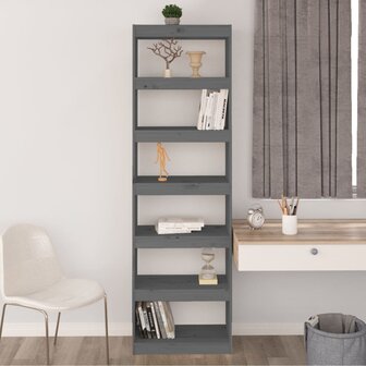 Boekenkast/kamerscherm 60x30x199,5 cm massief grenenhout grijs 8720286608807 4