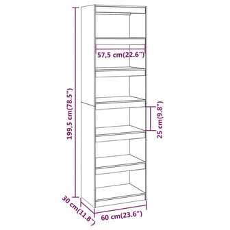 Boekenkast/kamerscherm 60x30x199,5 cm massief grenenhout grijs 8720286608807 8