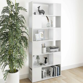 Boekenkast/kamerscherm 80x24x186 cm spaanplaat hoogglans wit 8720286651148 1