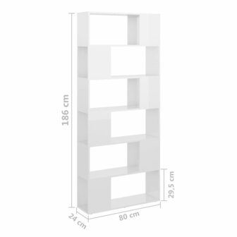 Boekenkast/kamerscherm 80x24x186 cm spaanplaat hoogglans wit 8720286651148 7