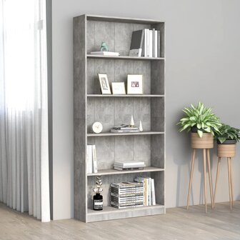 Boekenkast met 5 schappen 80x24x175 cm bewerkt hout betongrijs 8719883815350 1