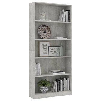 Boekenkast met 5 schappen 80x24x175 cm bewerkt hout betongrijs 8719883815350 3