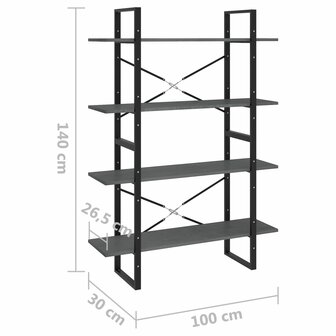 Boekenkast met 4 schappen 100x30x140 cm grenenhout grijs 8720286567746 8