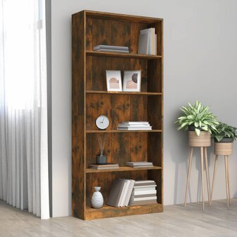 Boekenkast 80x24x175 cm bewerkt hout gerookt eikenkleurig 8720286976074 1