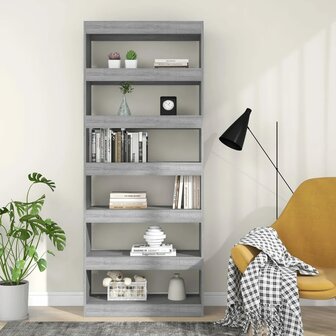 Boekenkast/kamerscherm 80x30x198 cm spaanplaat grijs sonoma 8720286844588 5