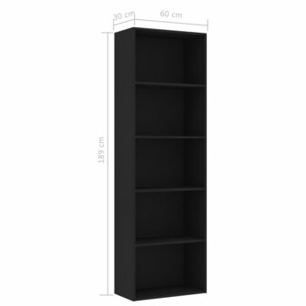 Boekenkast met 5 schappen 60x30x189 cm bewerkt hout zwart 8719883815862 6