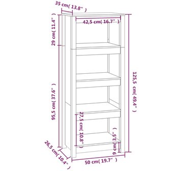 Boekenkast 50x35x125,5 cm massief grenenhout wit 8720845556617 8