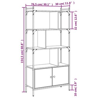 Boekenkast met deuren 76,5x30x154,5 cm hout gerookt eikenkleur 8720845915582 10