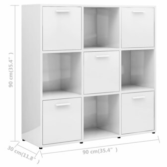 Boekenkast 90x30x90 cm bewerkt hout hoogglans wit 8720286017302 8