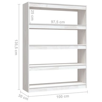 Boekenkast/kamerscherm 100x30x135,5 cm massief grenenhout wit 8720286609194 8