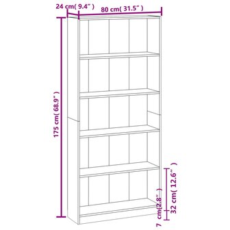 Boekenkast 80x24x175 cm bewerkt hout bruin eikenkleur 8720286976098 7