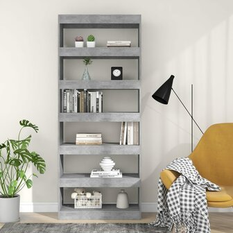 Boekenkast/kamerscherm 80x30x198 cm spaanplaat betongrijs 8720286843642 3