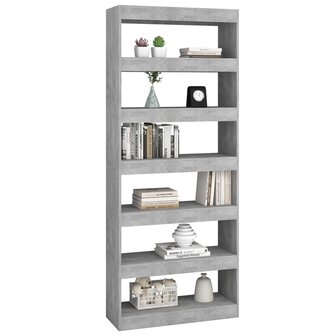 Boekenkast/kamerscherm 80x30x198 cm spaanplaat betongrijs 8720286843642 4