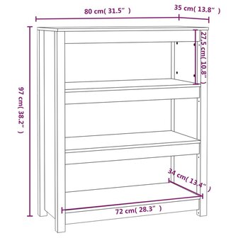 Boekenkast 80x35x97 cm massief grenenhout 8720845556303 8