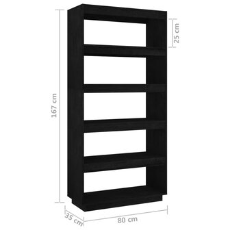 Boekenkast/kamerscherm 80x35x167 cm massief grenenhout zwart 8720286816295 8