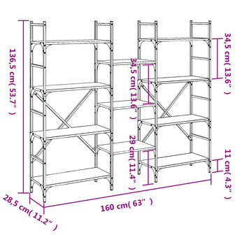 Boekenkast 160x28,5x136,5 cm bewerkt hout gerookt eikenkleurig 8721012339262 10