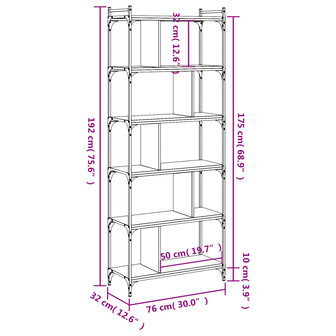 Boekenkast 6-laags 76x32x192 cm bewerkt hout grijs sonoma 8720845418991 9