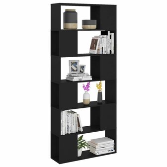 Boekenkast/kamerscherm 80x24x186 cm spaanplaat zwart 8720286651094 5