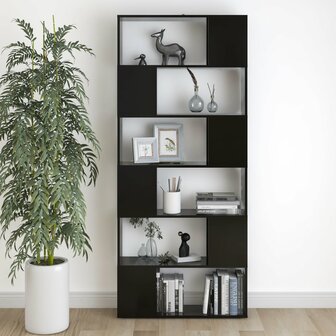 Boekenkast/kamerscherm 80x24x186 cm spaanplaat zwart 8720286651094 6