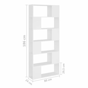 Boekenkast/kamerscherm 80x24x186 cm spaanplaat wit 8720286651087 7