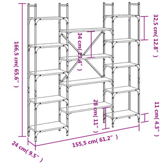 Boekenkast 155,5x24x166,5 cm bewerkt hout gerookt eikenkleurig 8721012339118 10