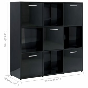 Boekenkast 90x30x90 cm bewerkt hout hoogglans zwart 8720286017319 8