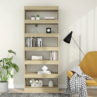 Boekenkast/kamerscherm 80x30x198 cm spaanplaat sonoma eiken 8720286843635 3