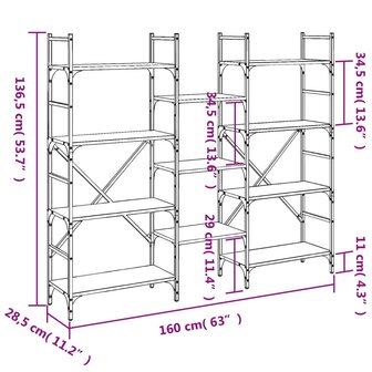 Boekenkast 160x28,5x136,5 cm bewerkt hout zwart 8721012339248 10