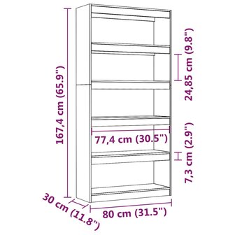 Boekenkast/kamerscherm 80x30x167,4 cm massief grenenhout zwart 8720286609026 8