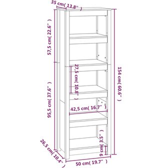 Boekenkast 50x35x154 cm massief grenenhout wit 8720845556662 8