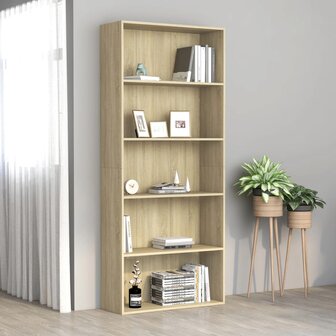 Boekenkast 5 schappen 80x30x189 cm bewerkt hout sonoma eiken 8719883816241 1