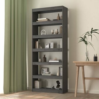 Boekenkast/kamerscherm 80x30x199,5 cm massief grenenhout grijs 8720286609057 1