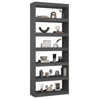 Boekenkast/kamerscherm 80x30x199,5 cm massief grenenhout grijs 8720286609057 4