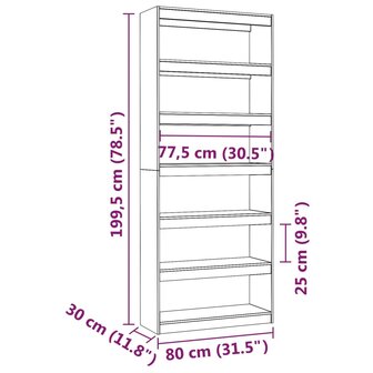 Boekenkast/kamerscherm 80x30x199,5 cm massief grenenhout grijs 8720286609057 8