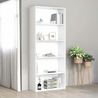 Boekenkast met 5 schappen 80x30x189 cm bewerkt hout wit 8719883816210 1