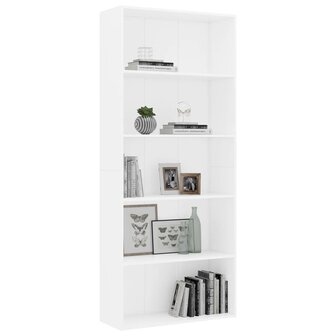 Boekenkast met 5 schappen 80x30x189 cm bewerkt hout wit 8719883816210 3