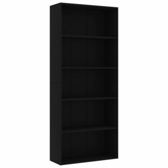 Boekenkast met 5 schappen 80x30x189 cm bewerkt hout zwart 8719883816227 2