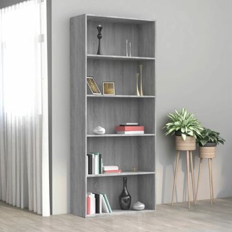 Boekenkast 80x30x189 cm bewerkt hout grijs sonoma eikenkleurig 8720286976142 1