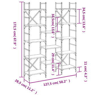 Boekenkast 127,5x28,5x172,5 cm bewerkt hout grijs sonoma eiken 8721012339224 10