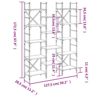 Boekenkast 127,5x28,5x172,5 cm bewerkt hout bruineikenkleurig 8721012339231 10